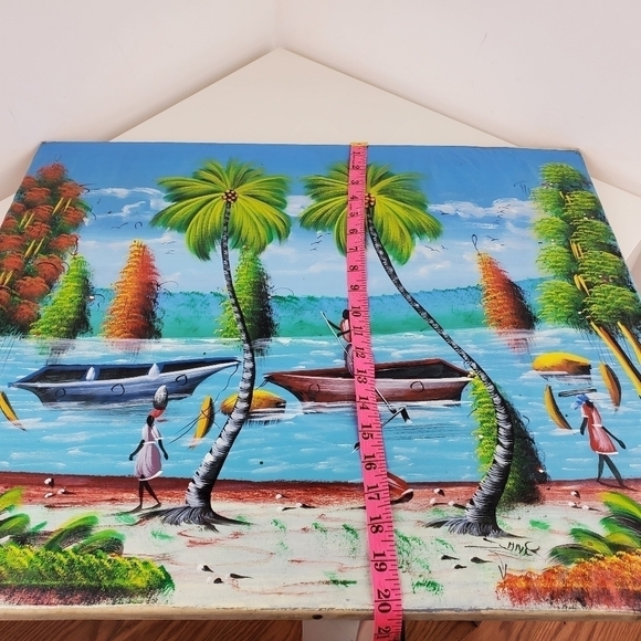 BEACH Oil Painting on Canvas from Haiti Island Vibes Carribean Size 24" X 20" - Picture 11 of 12